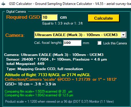 GSD Calculator Vexcel Ultracam Eagle M3