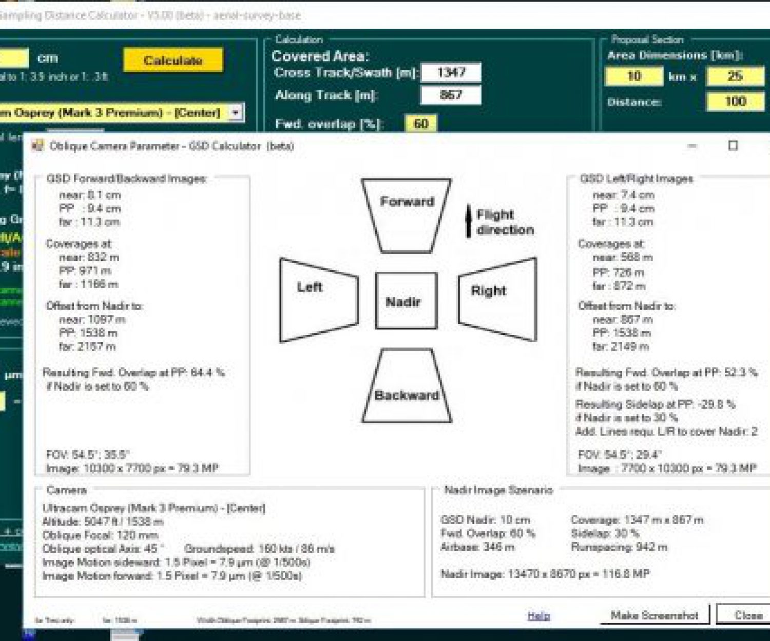 GSD Oblique Calculator Ultracam Osprey Urbanmapper CityMapper Pentacam