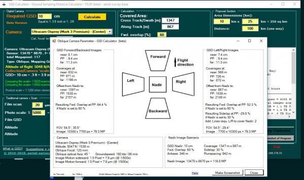 GSD Oblique Calculator Ultracam Osprey Urbanmapper CityMapper Pentacam