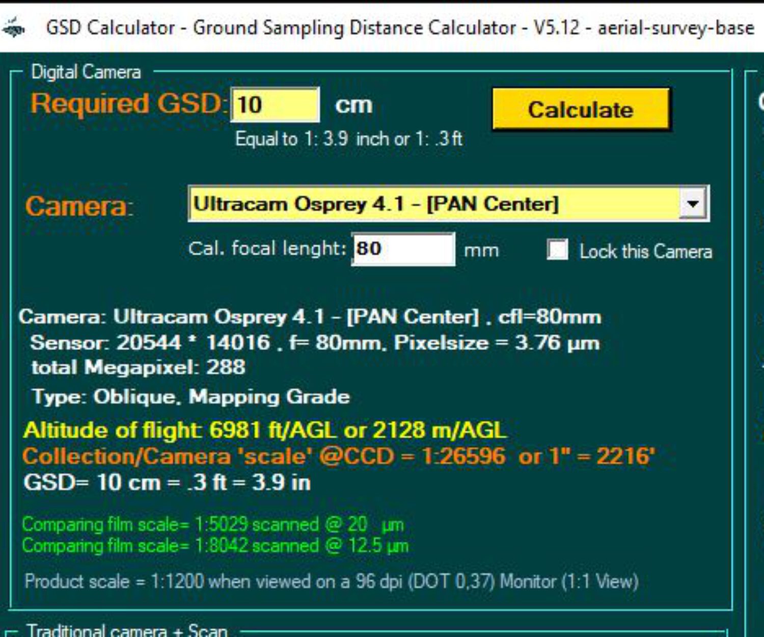 Vexcel Ultracam Osprey 4.1 GSD Calculator