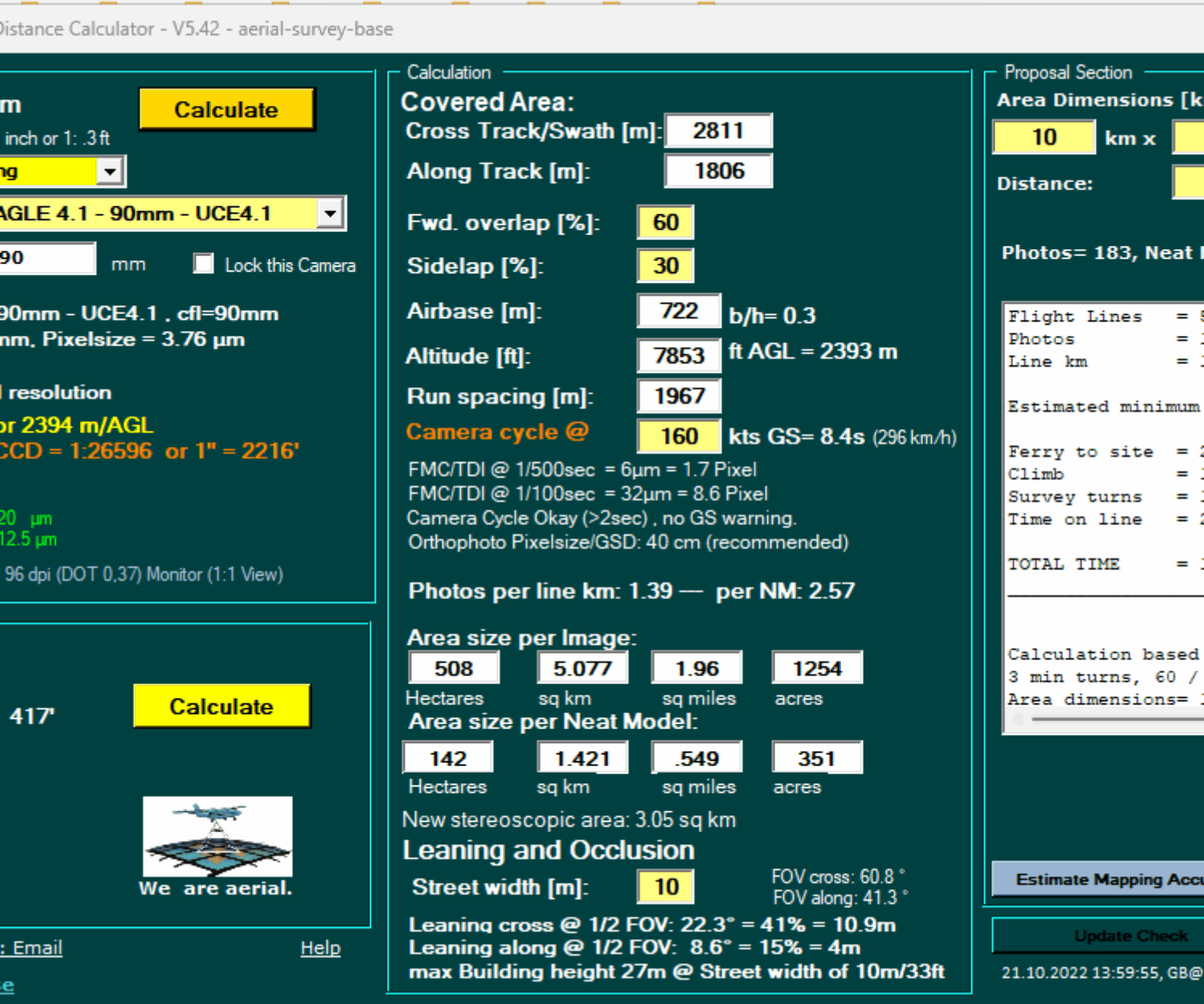 GSD Calculator 5.42 including Vexcel Ultracam Eagle 4.1